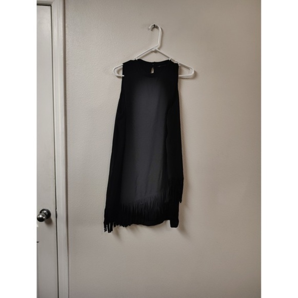 Cousin‎ Earl Black Sleeveless Fringe Hem Top Keyhole Back  Large Boho Western